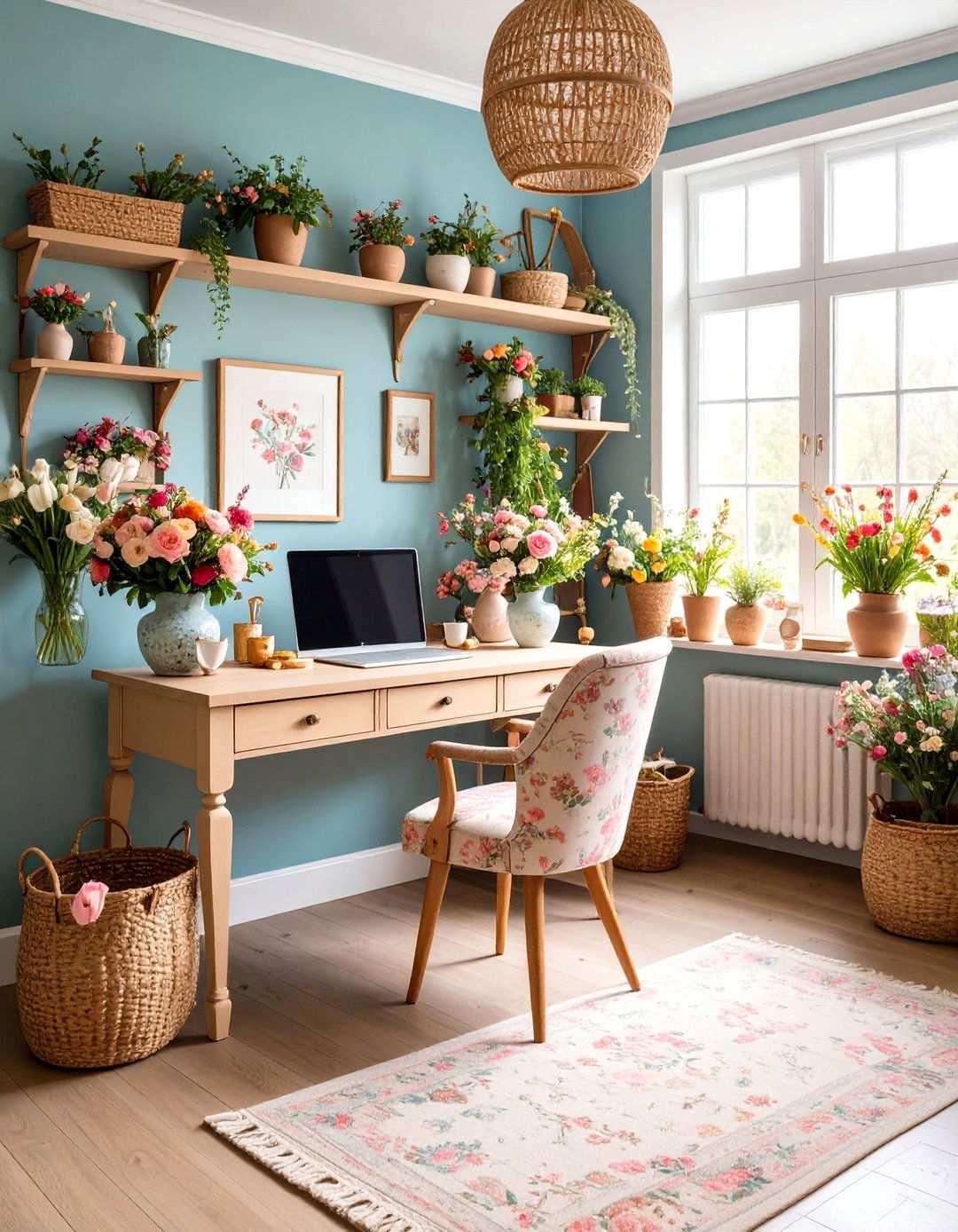 Cottagecore Floral Feminine Office - 24 Home Office Ideas for Her