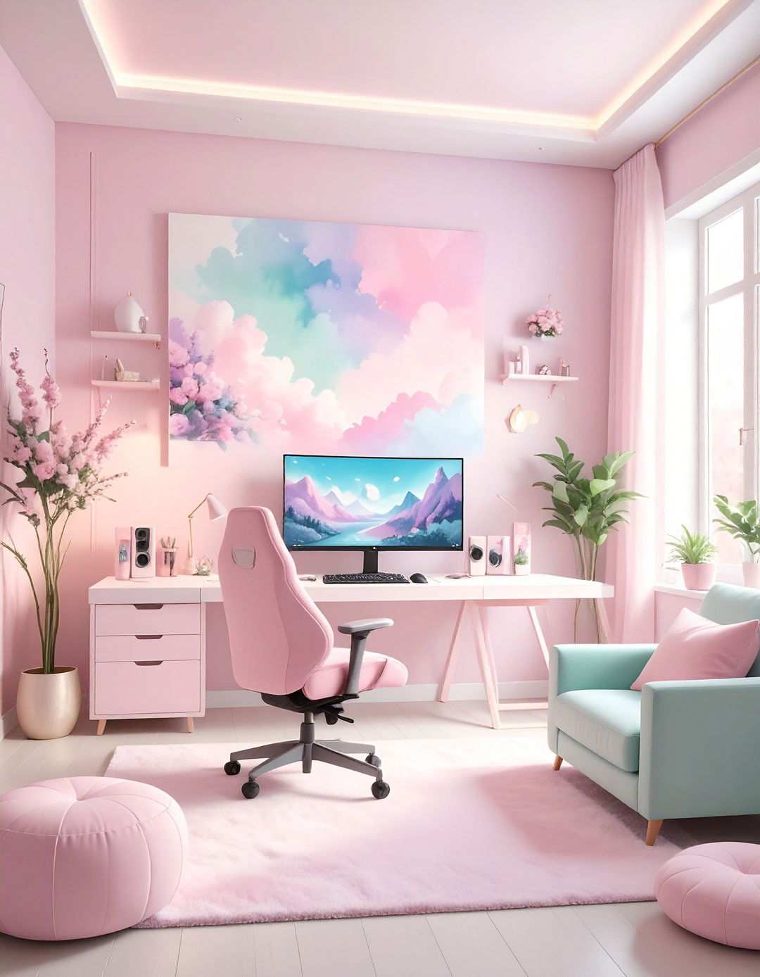 Cotton Candy Pastel Gaming Setup - 24 Pink Gaming Setup Ideas