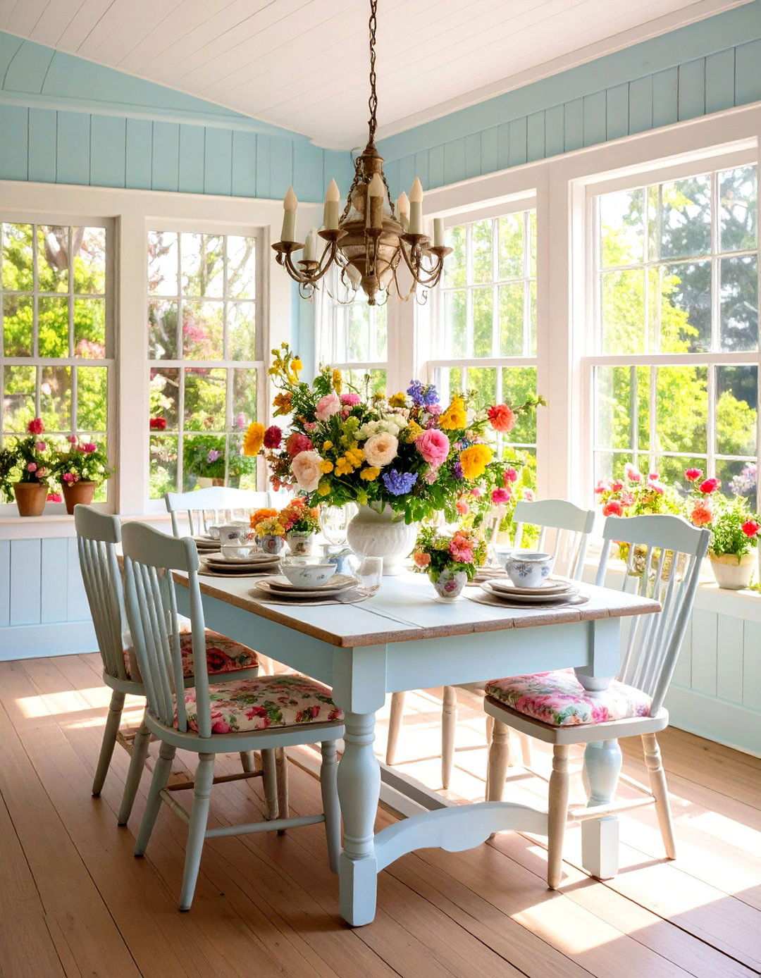 Country Cottage Dining Room with Floral Patterns - 24 Vintage Dining Room Ideas