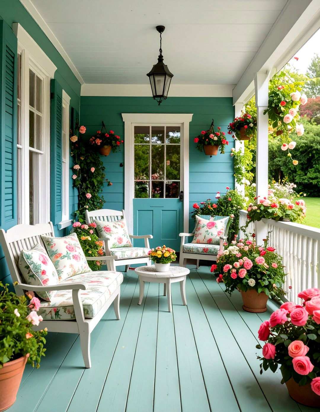 Country Cottage Veranda with Floral Abundance - 24 Veranda Ideas