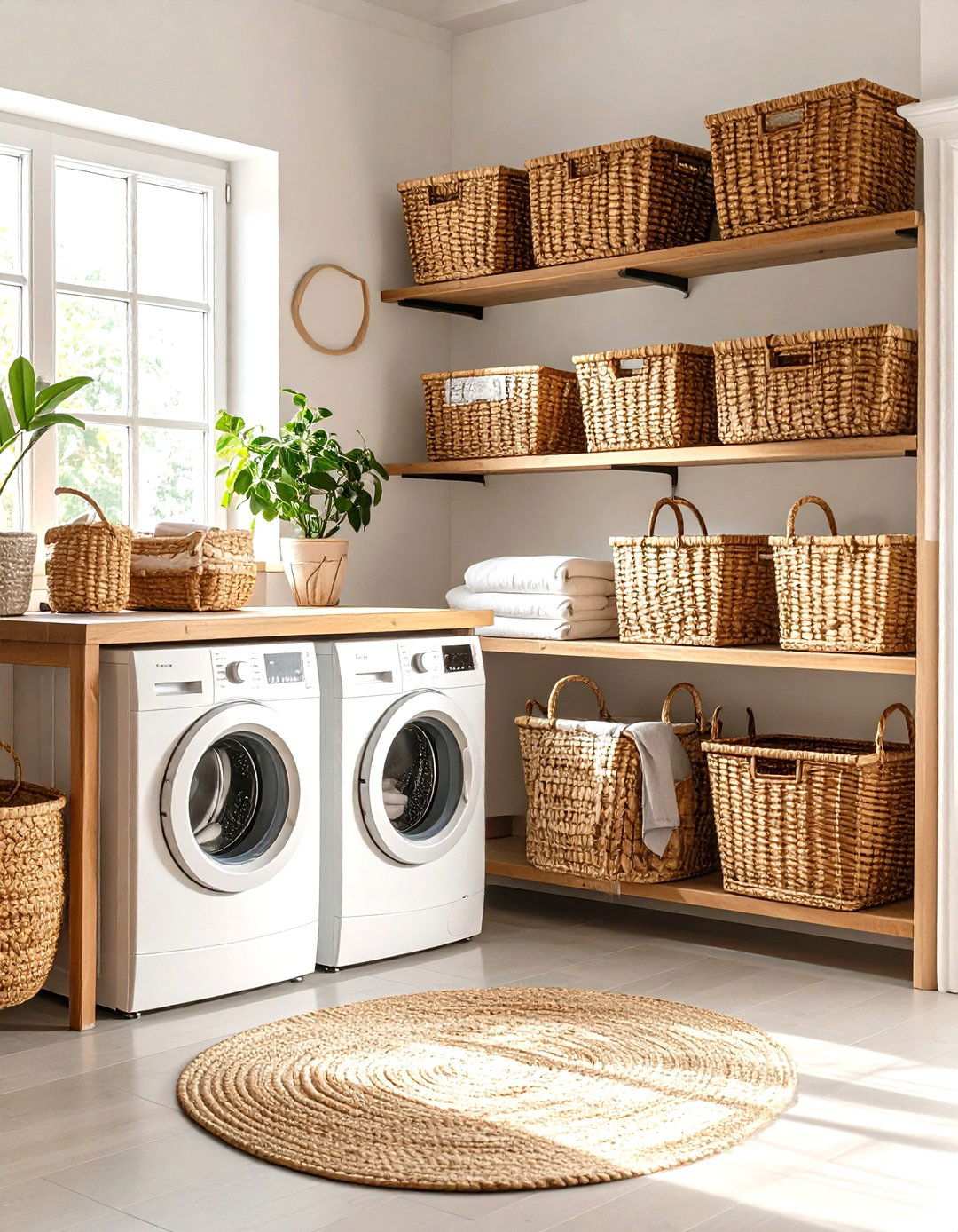 Country Cottage Wicker Basket Organization - 24 Vintage Laundry Room Decor Ideas