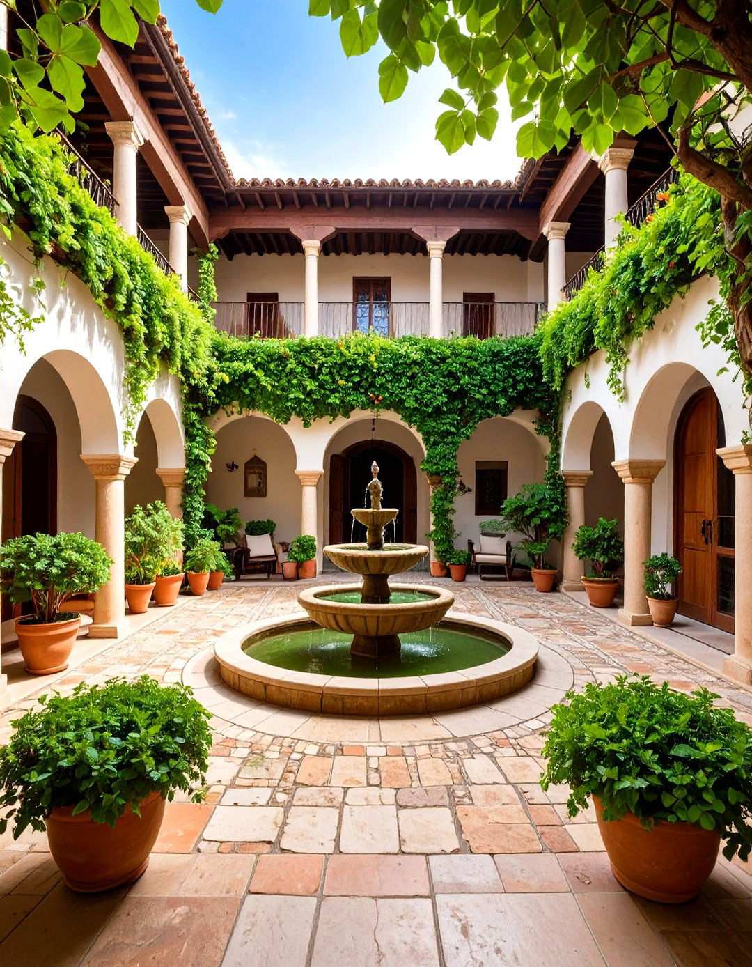 Courtyard Living Spaces - 24 Spanish Mediterranean House Ideas