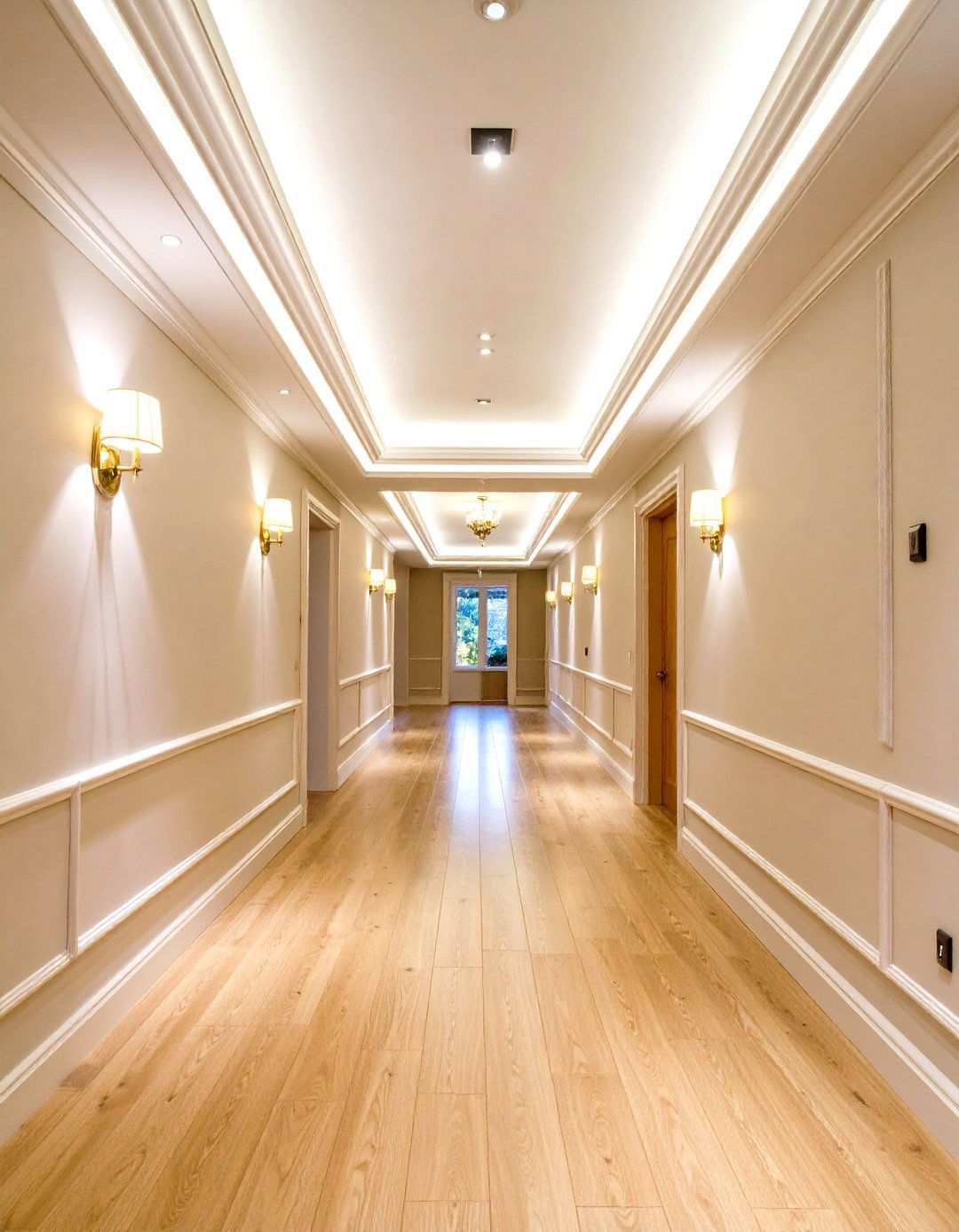 Cove Lighting with Architectural Trim - 24 Narrow Hallway Lighting Ideas