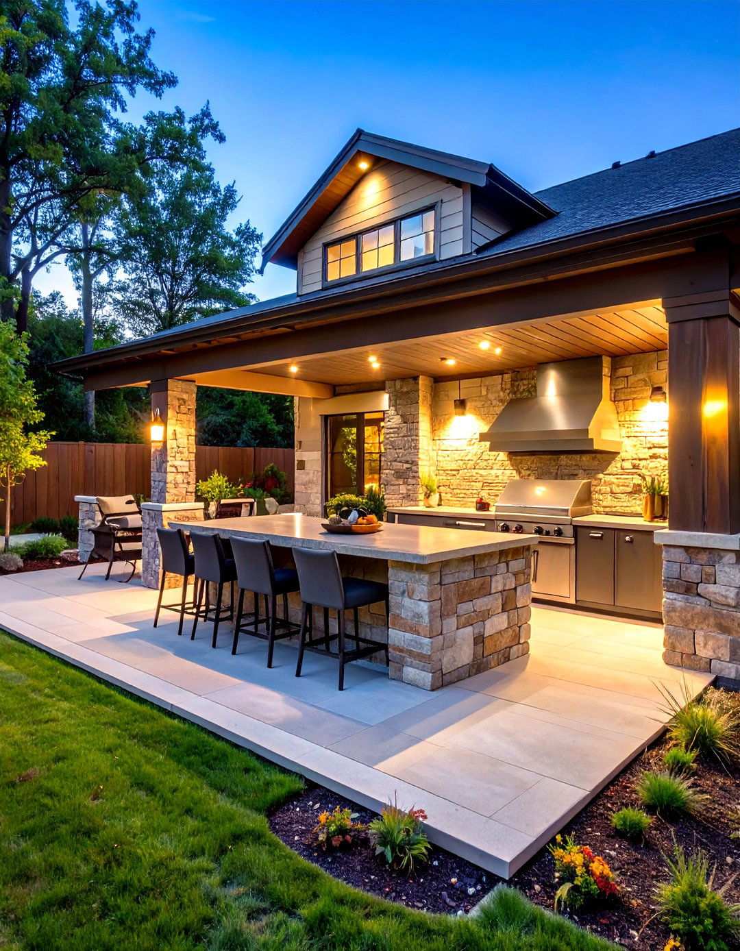 Covered Patio Summer Kitchen with Stone Accents - 24 Summer Kitchen Ideas