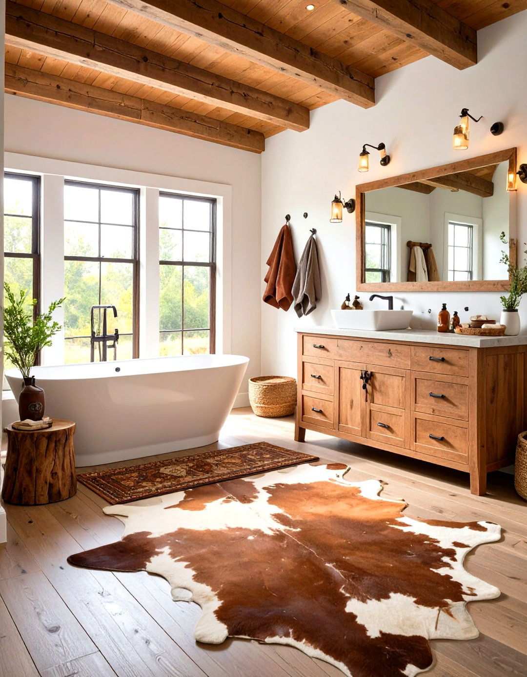 Cowhide and Leather Western Bathroom with Ranch Styling - 24 Western Bathroom Ideas