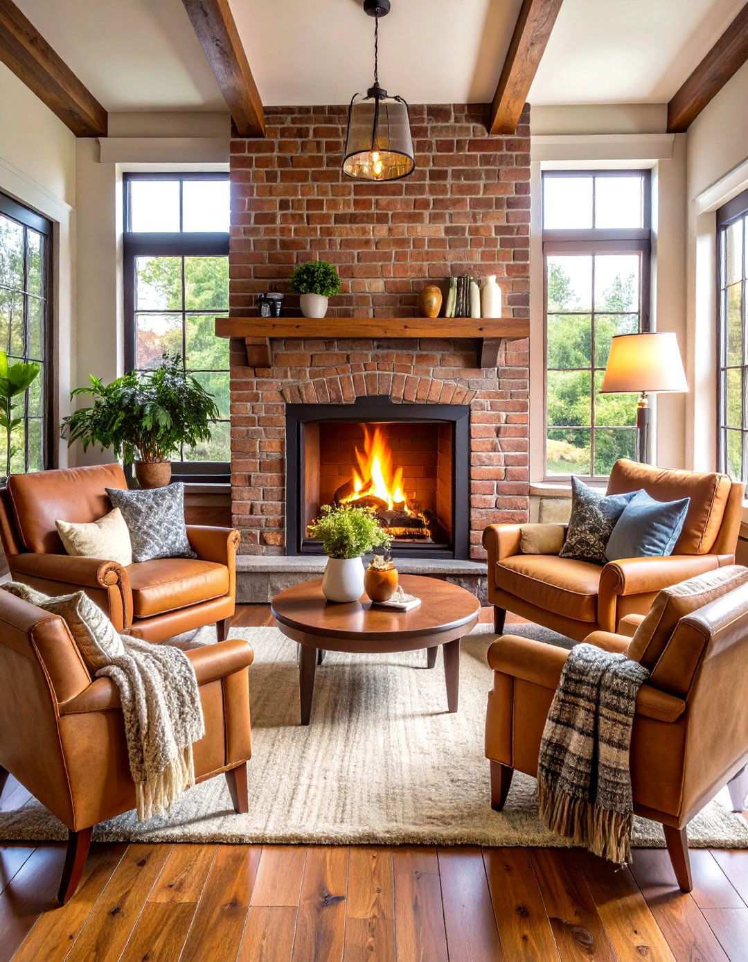 Cozy Seating Arrangement Hub - 24 Rustic Living Room With a Brick Fireplace Ideas