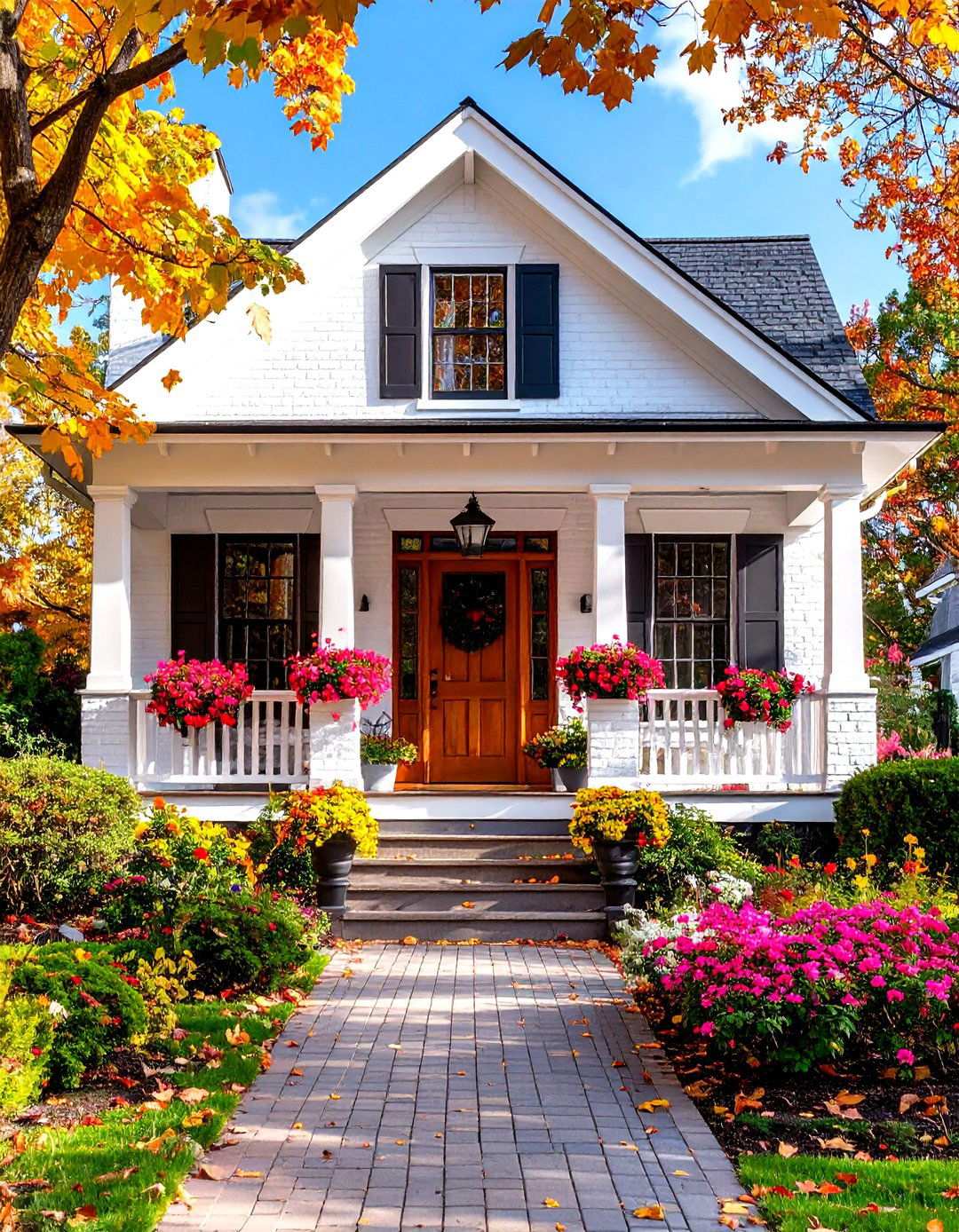 Craftsman Bungalow Brick Style - 24 White Brick House With Black Trim