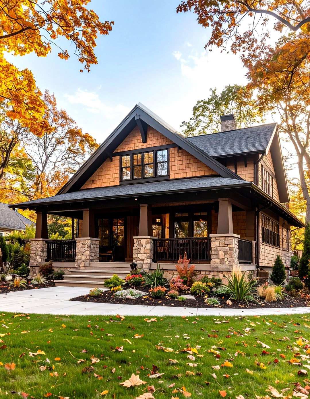 Craftsman Bungalow Tan Shingle Style - 24 Tan House With Black Trim Design Ideas