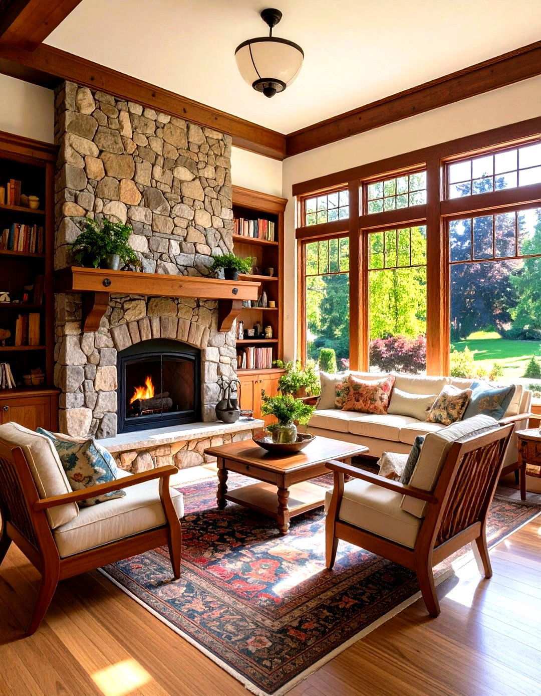 Craftsman Style Fireplace Design - 24 Sunroom With Fireplace Ideas