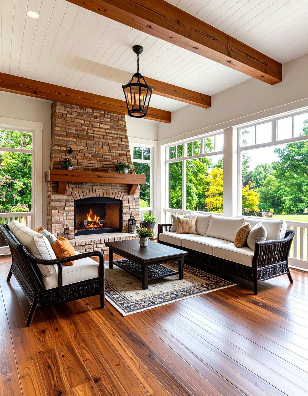 Craftsman Style Mission Fireplace - 24 Screened-in Porch With Fireplace Ideas