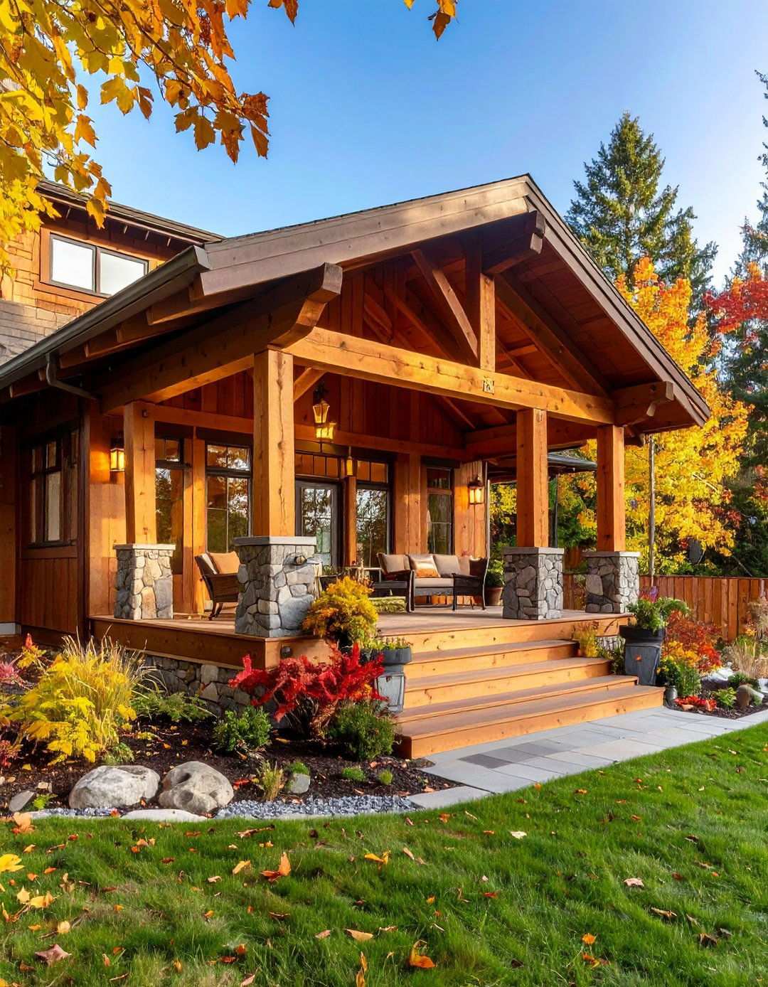 Craftsman Timber Frame Elements - 24 Raised Ranch Front Porch Ideas