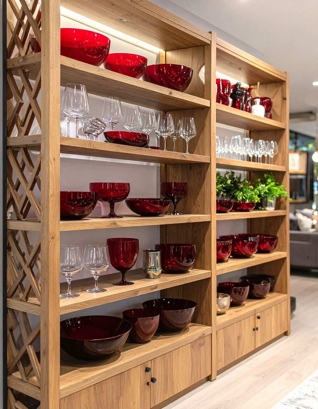 Cranberry Glass Collection Display - 24 Primitive Living Room Ideas