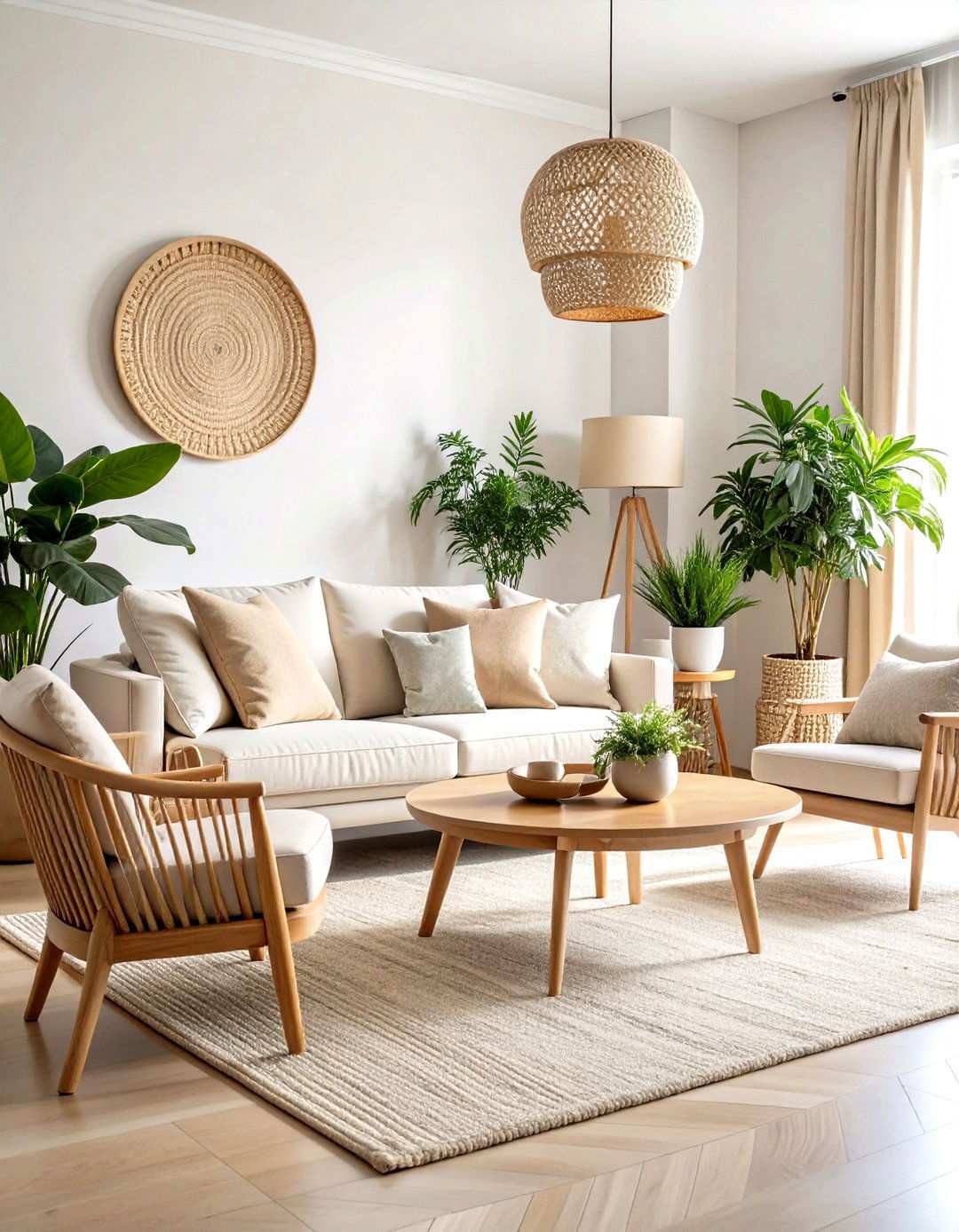 Cream and Beige Monochromatic Living Room - 24 Neutral Boho Living Room Ideas