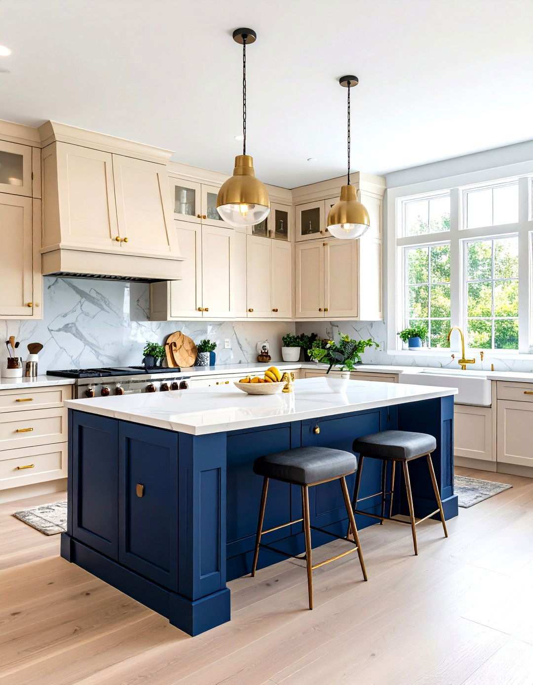 Cream Cabinets with Two Tone Island Design - 24 Off-white Kitchen Cabinets