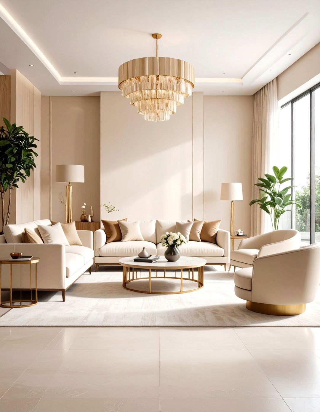 Cream Contemporary Living Room - 24 Monochromatic Living Room Ideas