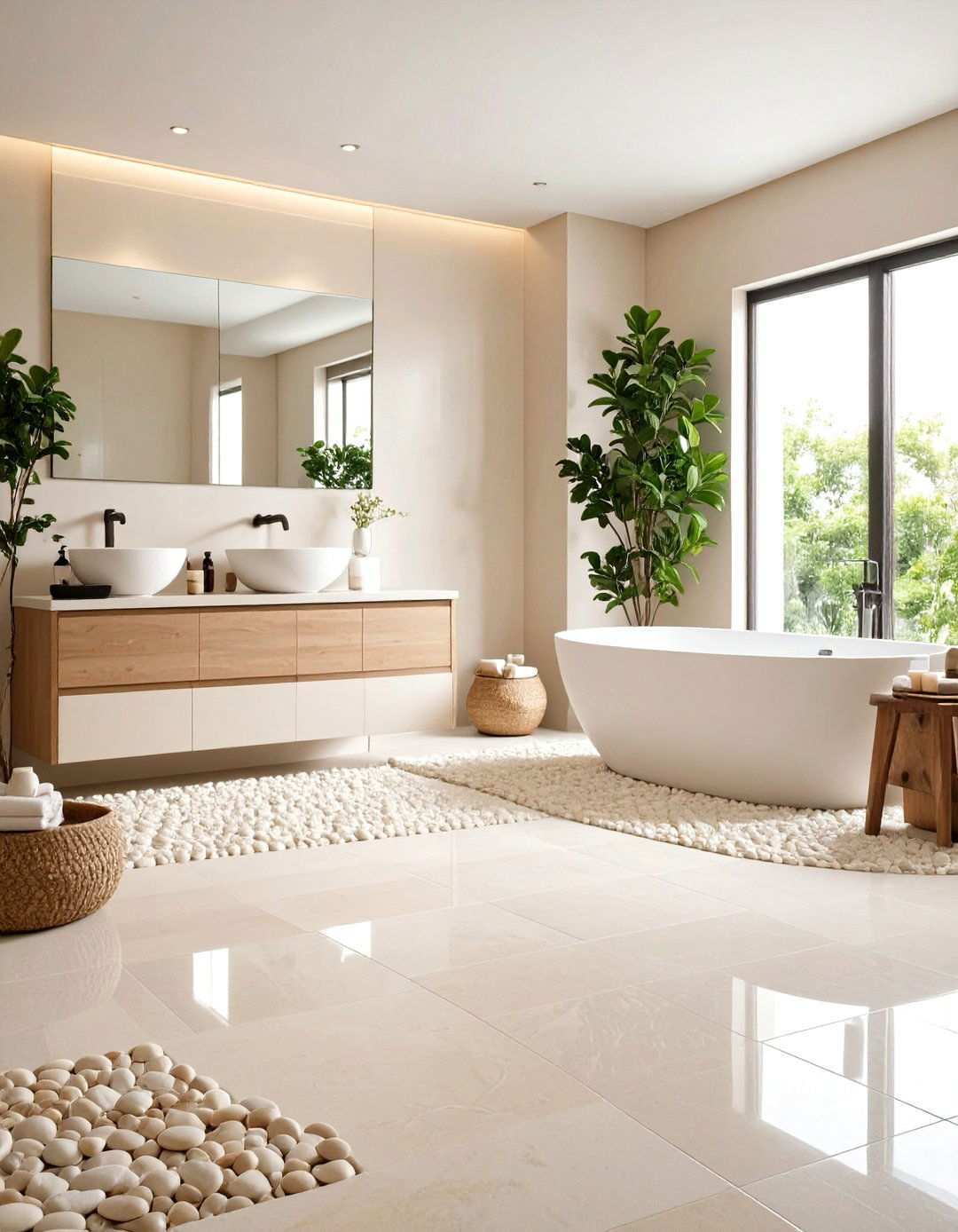 Cream Pebble Elegant Flooring - 24 Pebble Tile Bathroom Ideas