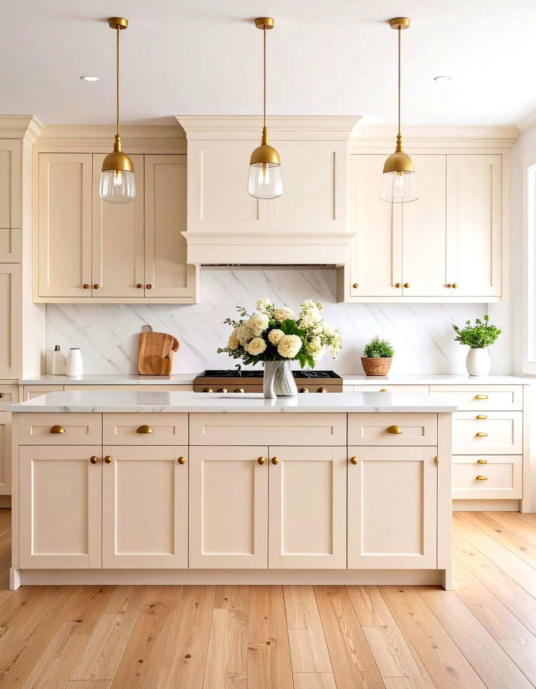 Cream Shaker Off White Cabinets with Brass Hardware - 24 Off-white Kitchen Cabinets