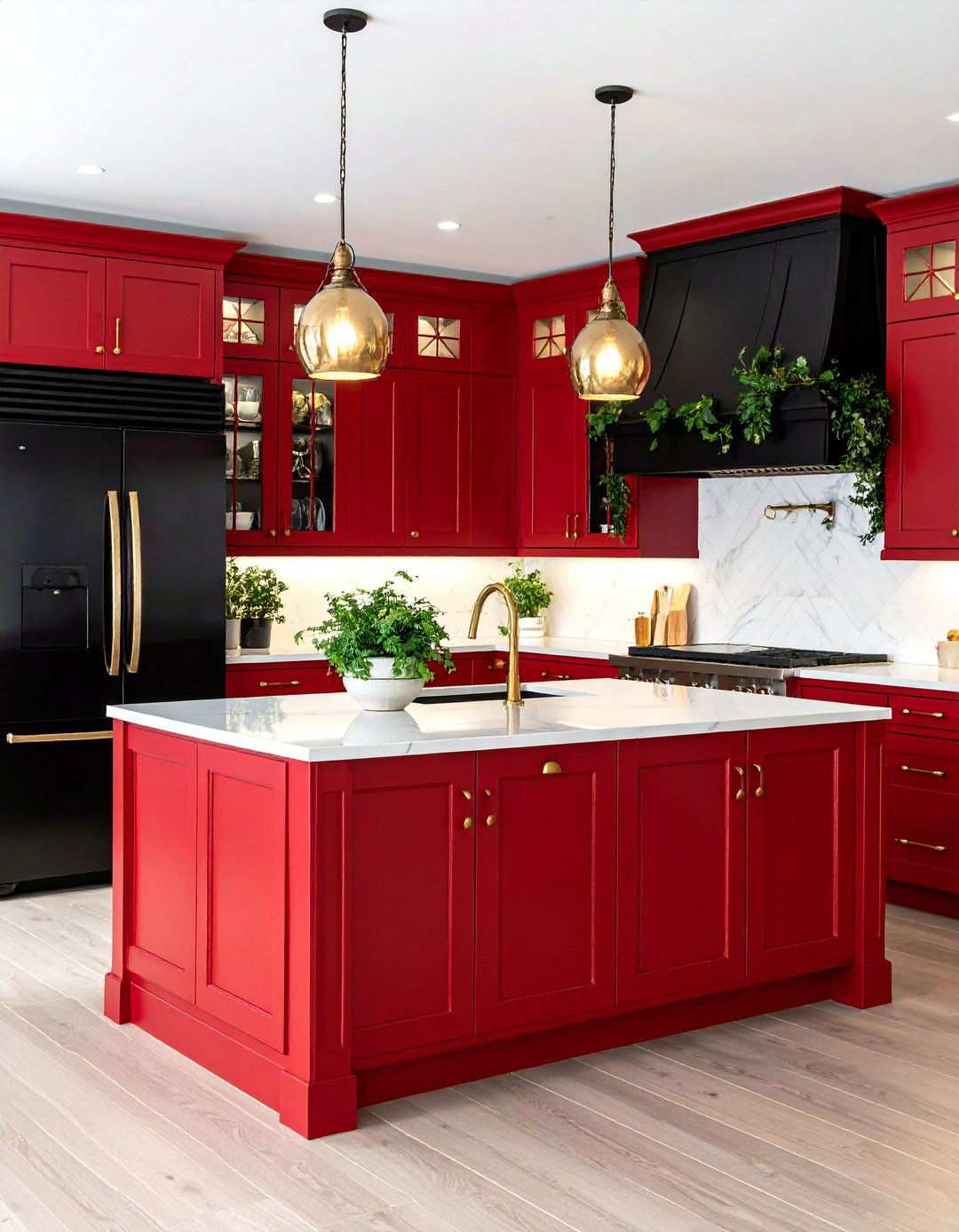 Crimson Red Cabinets With Black Appliance Suite - 24 red and black kitchen ideas