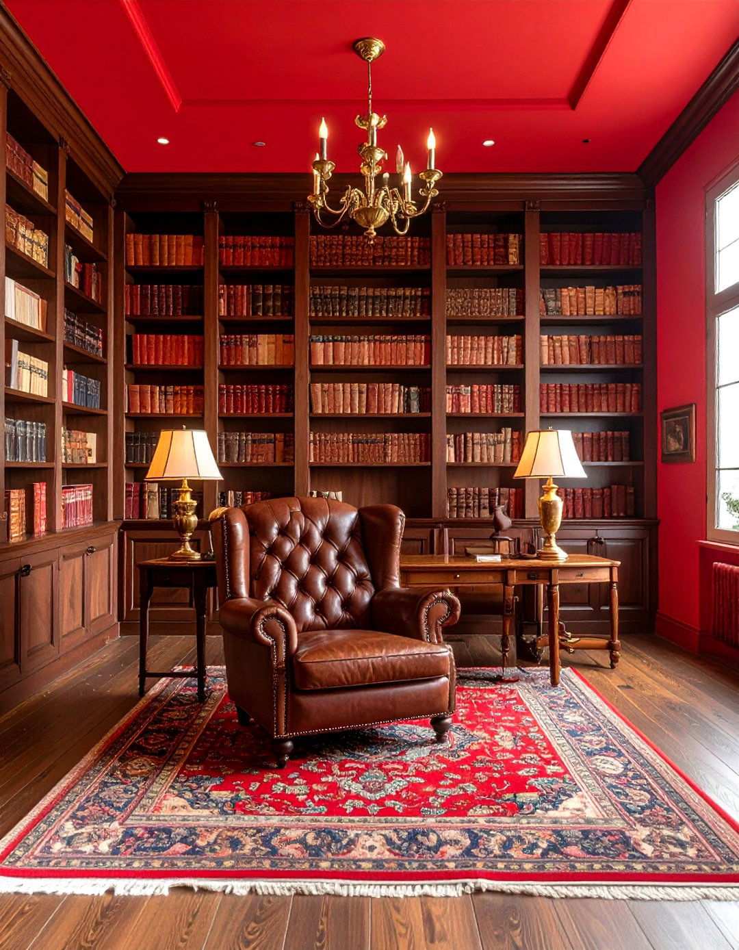 Crimson Red Traditional Library with Classic Details - 24 Ways to Decorate With Jewel Tones