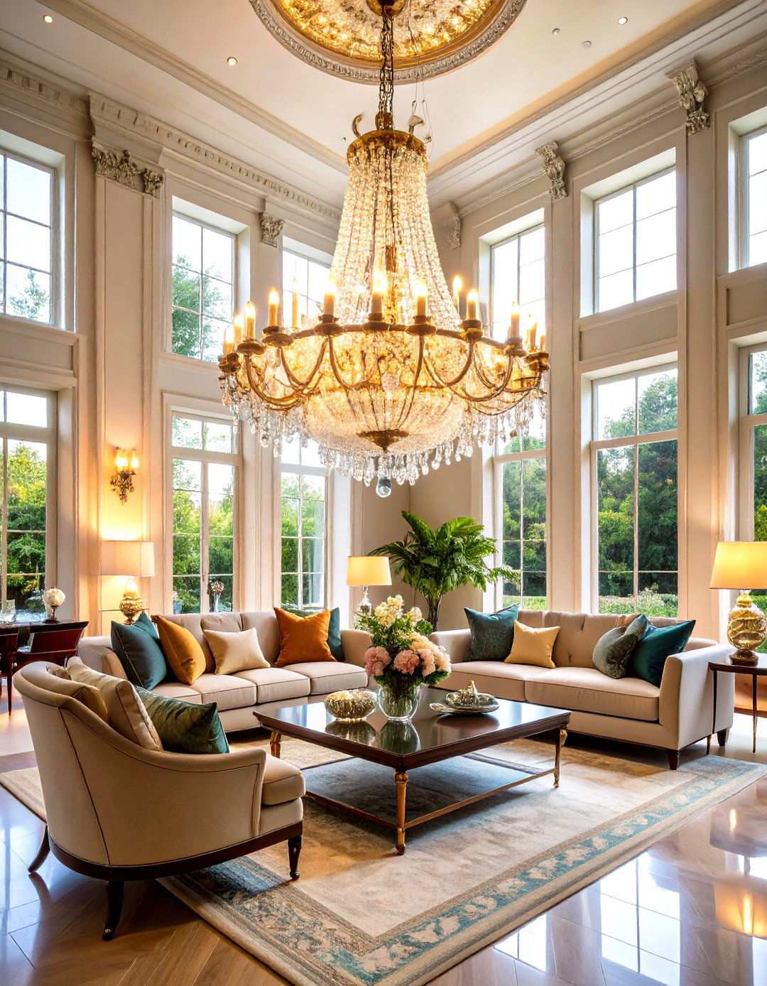 Crystal Chandelier Elegance - 24 Living Room Lighting Ideas