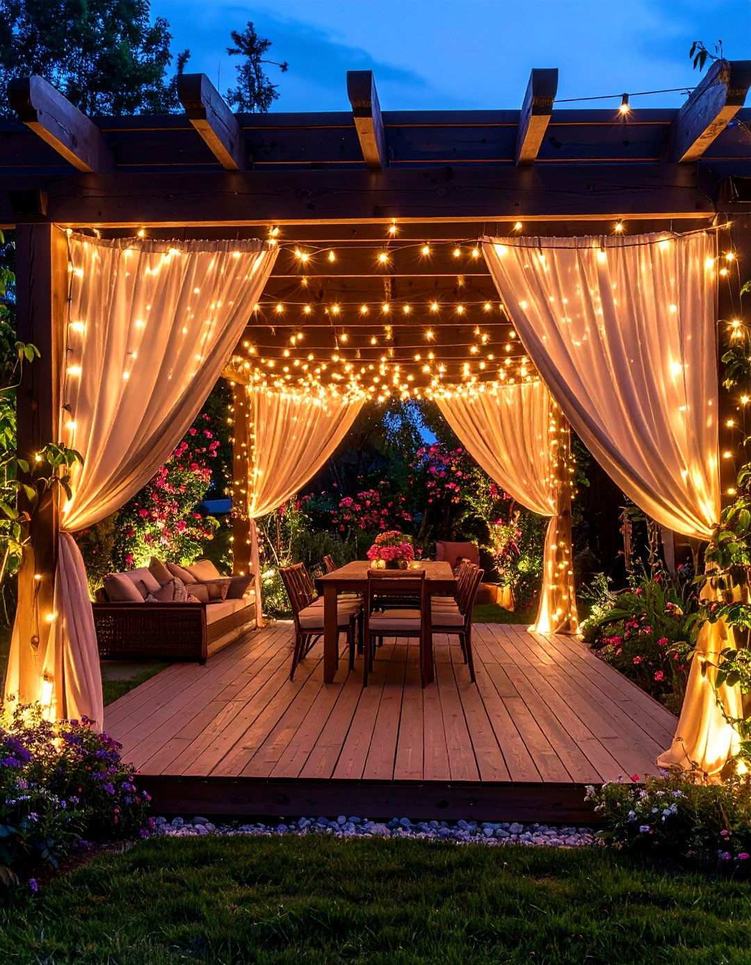 Curtain Light Dramatic Walls - 24 Pergola Lighting Ideas