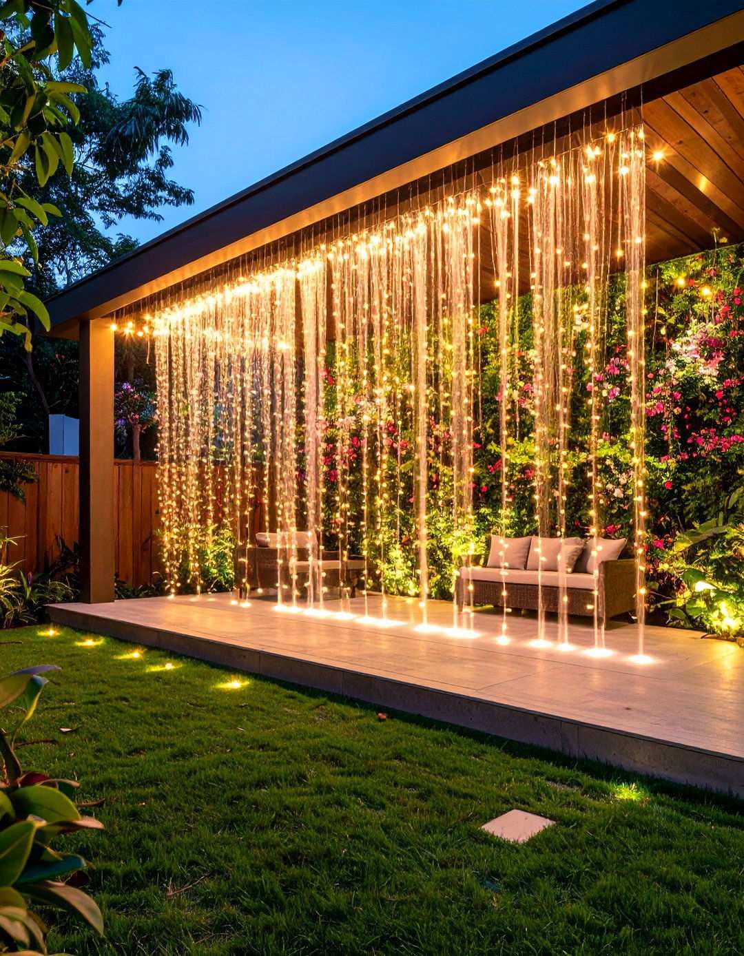 Curtain String Light Waterfall Effects - 24 Patio String Light Ideas
