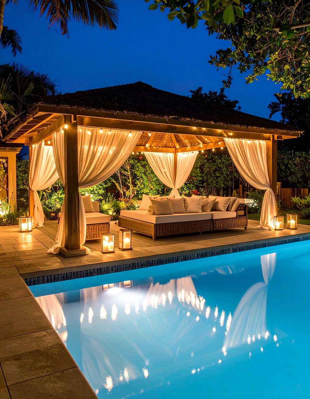 Curtained Romance Pool Gazebo - 24 Pool Gazebo Ideas