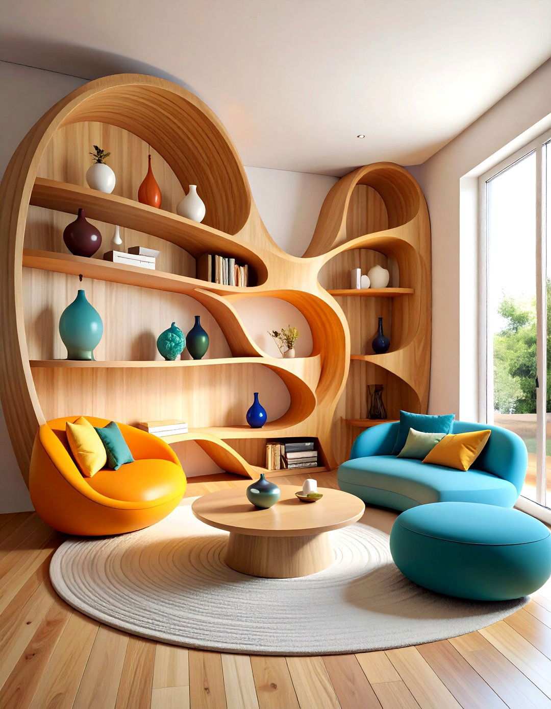 Curved and Organic Shapes - 24 Living Room Shelf Ideas