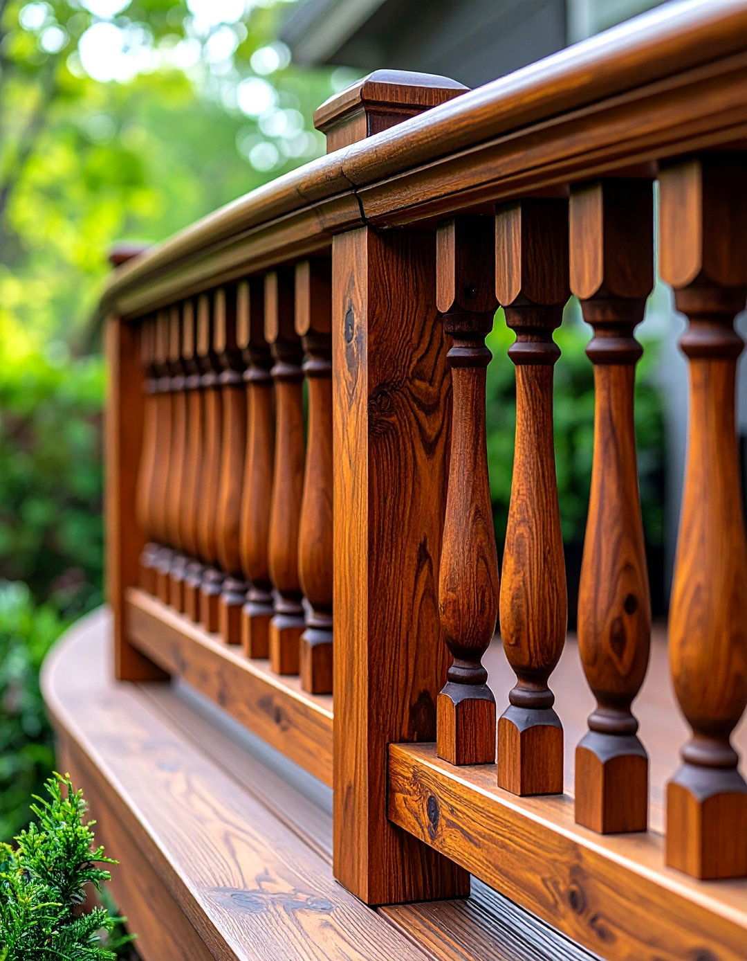 Curved Corner Redwood Accent Railing - 24 Wood Deck Railing Ideas