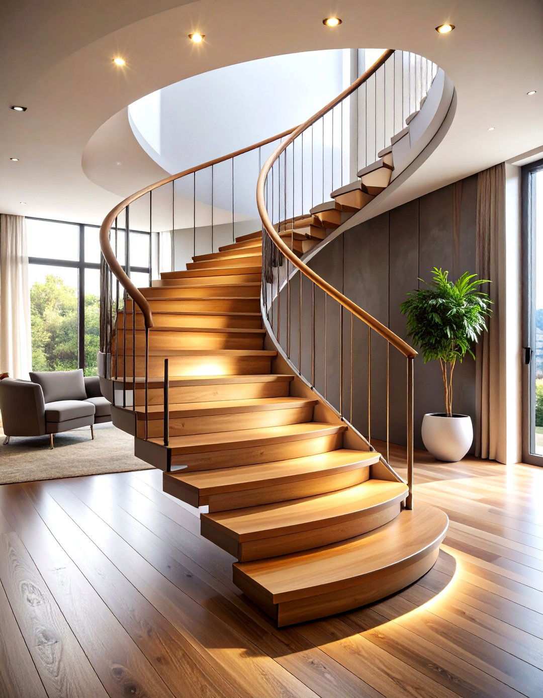Curved Floating Staircase with Continuous Handrail - 24 Open Staircase Ideas