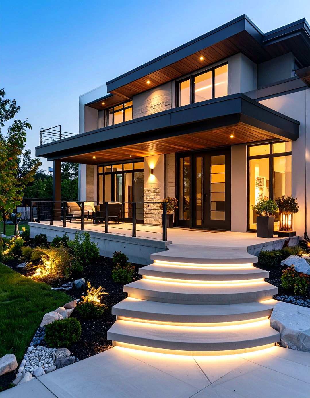 Curved Modern Porch with Flowing Lines - 24 Modern Front Porch Ideas
