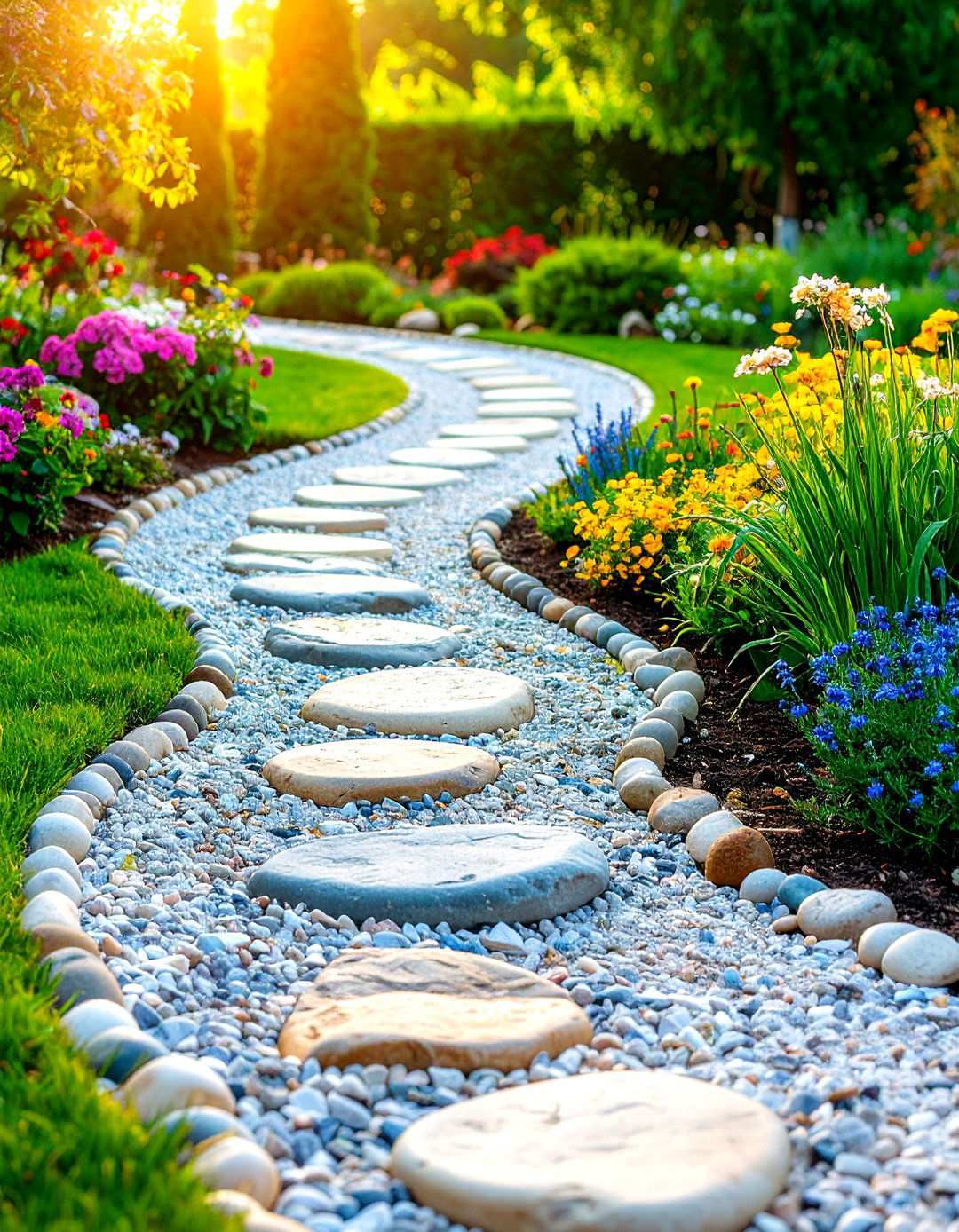 Curved Pathway Edging - 24 River Rock Edging Ideas