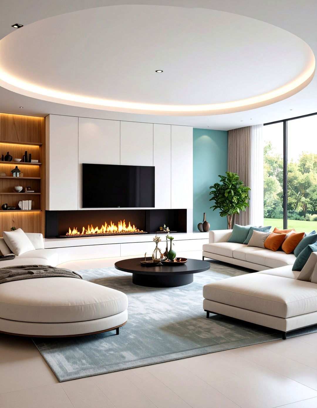 Curved Wall Linear Fireplace Integration - 24 Linear Fireplace Ideas With Tv Above