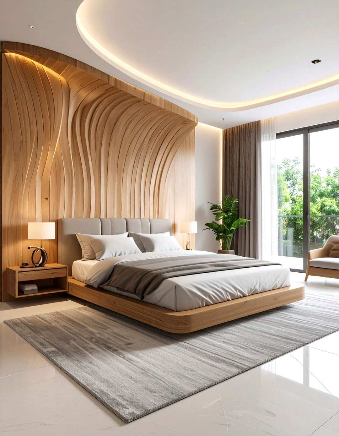 Curved Wood Panel Accent Design - 24 Wood Accent Wall Ideas
