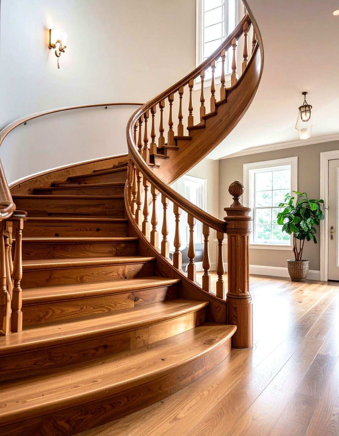 Curved Wooden Staircase Elegance - 24 Wooden Staircase Ideas