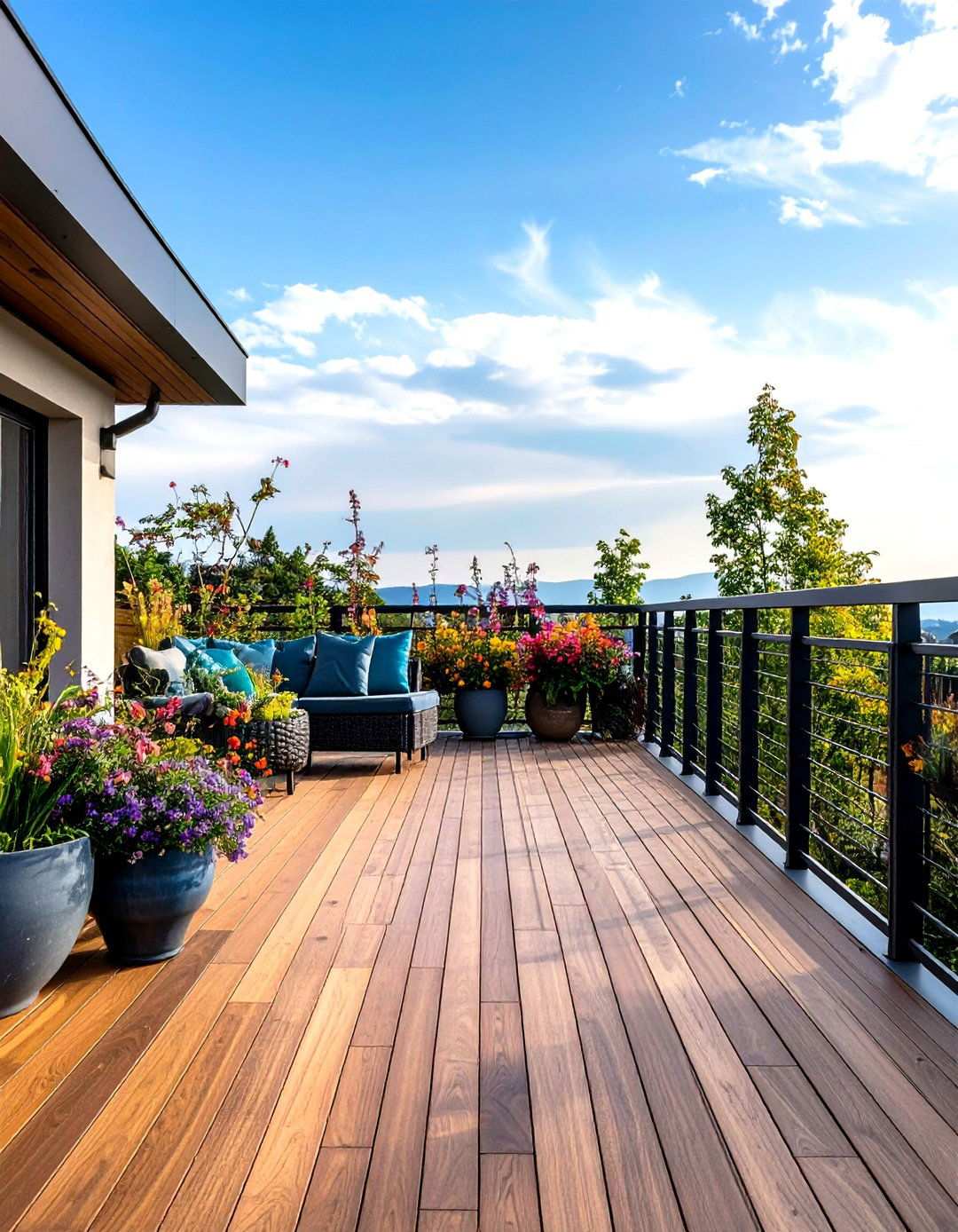 Custom Railing Artistic Deck - 24 Wood Deck Ideas