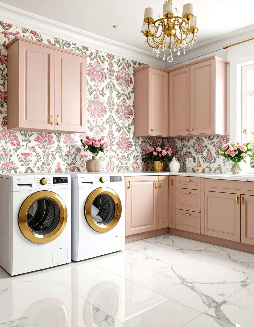 Damask Elegance - 24 Laundry Room Wallpaper Ideas
