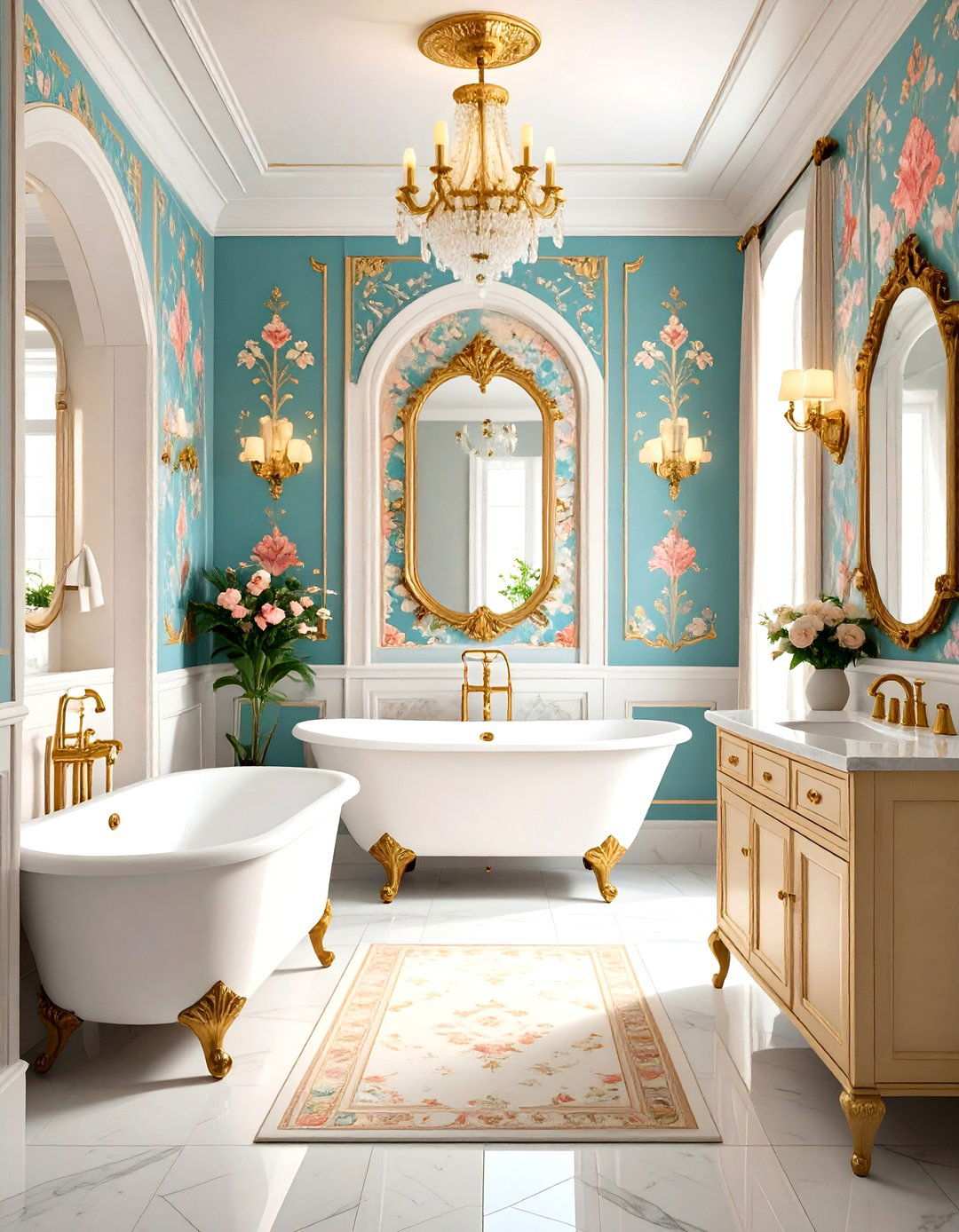 Damask Pattern Wallpaper Design - 24 Victorian Bathroom Ideas