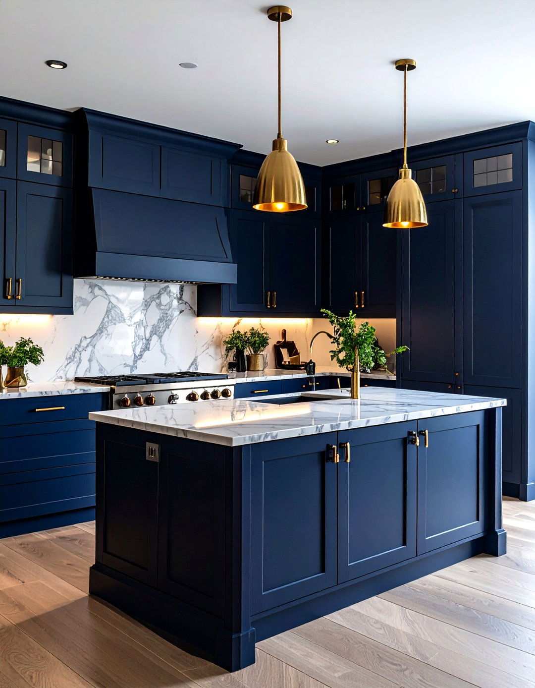 Dark Cabinet Kitchen with Brass Accents - 24 Townhouse Kitchen Ideas