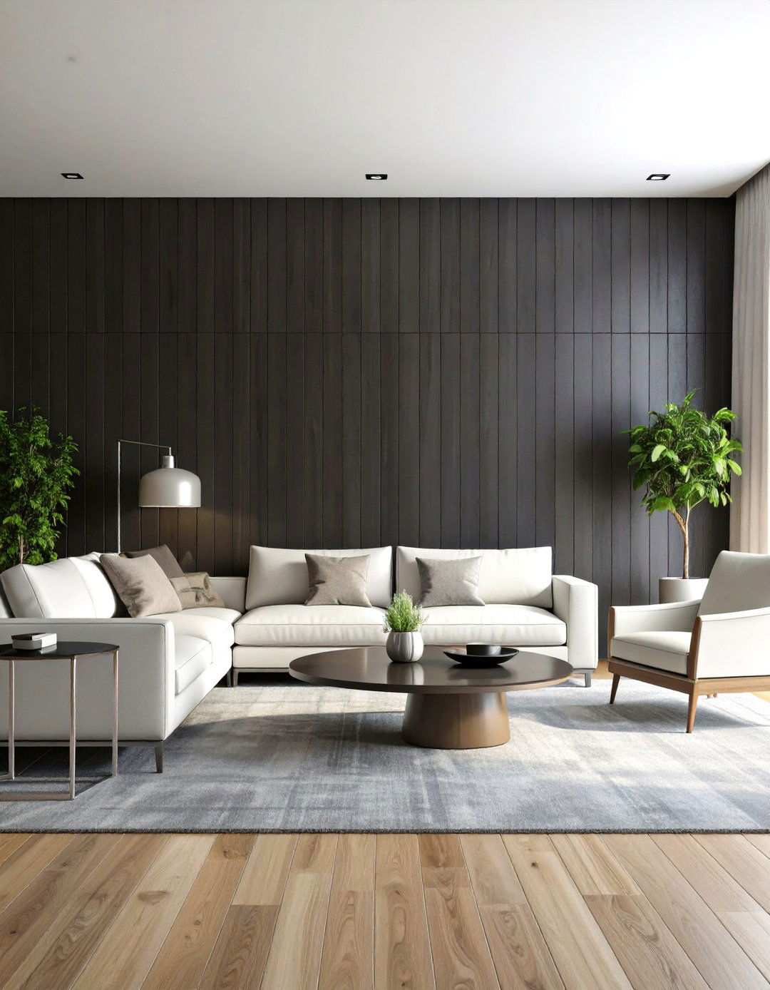 Dark Charcoal Shiplap Statement Wall - 24 Shiplap Living Room Ideas
