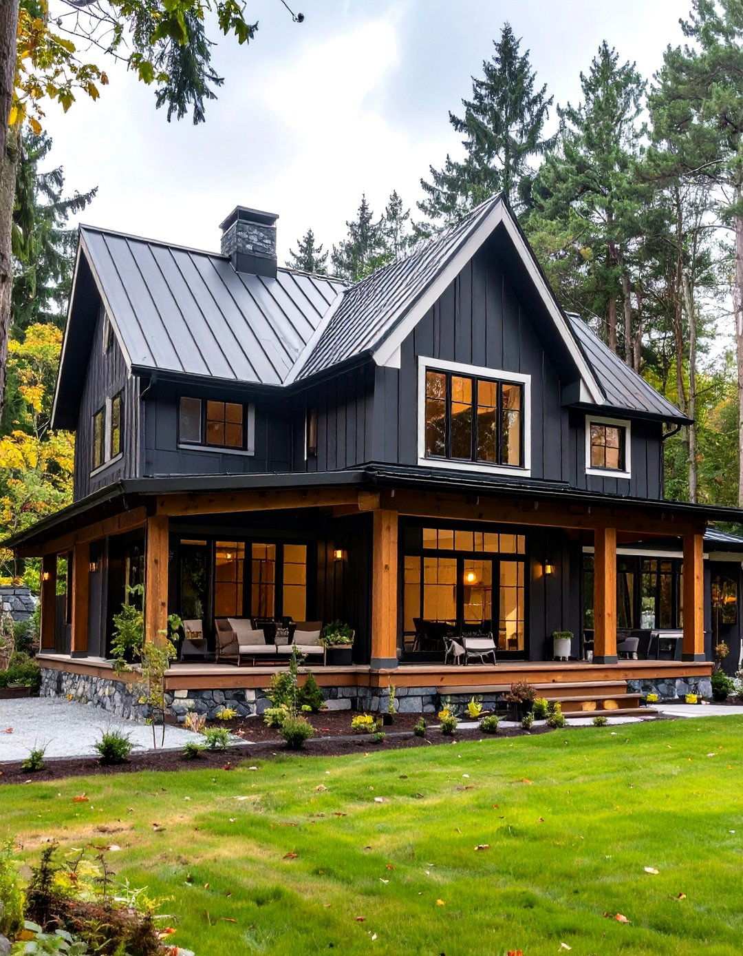 Dark Exterior Farmhouse with Light Trim - 24 Modern Farmhouse Exterior