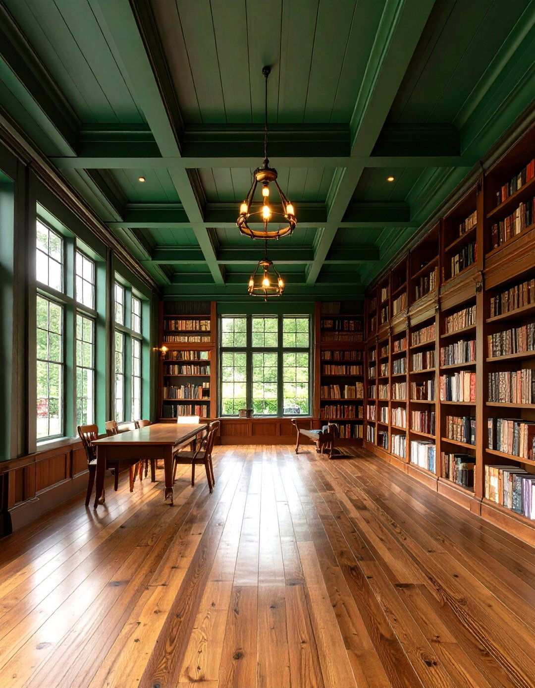 Dark Green Moody Library Ceiling - 24 Shiplap Ceiling Ideas