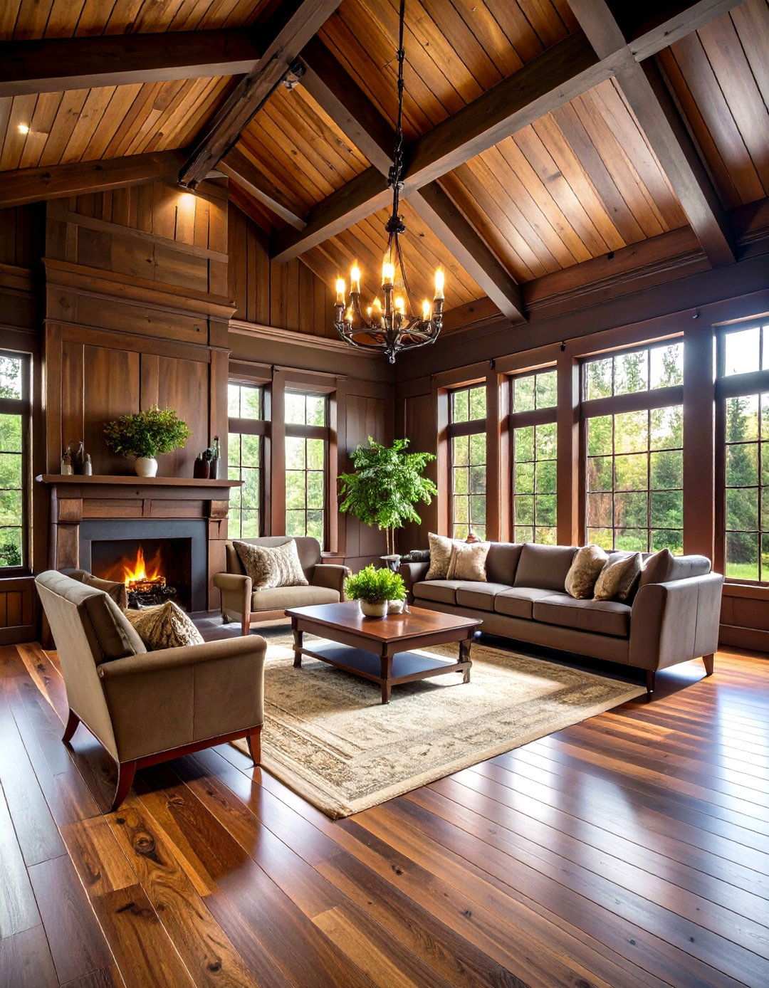 Dark Stained Cathedral Great Room - 24 Shiplap Ceiling Ideas