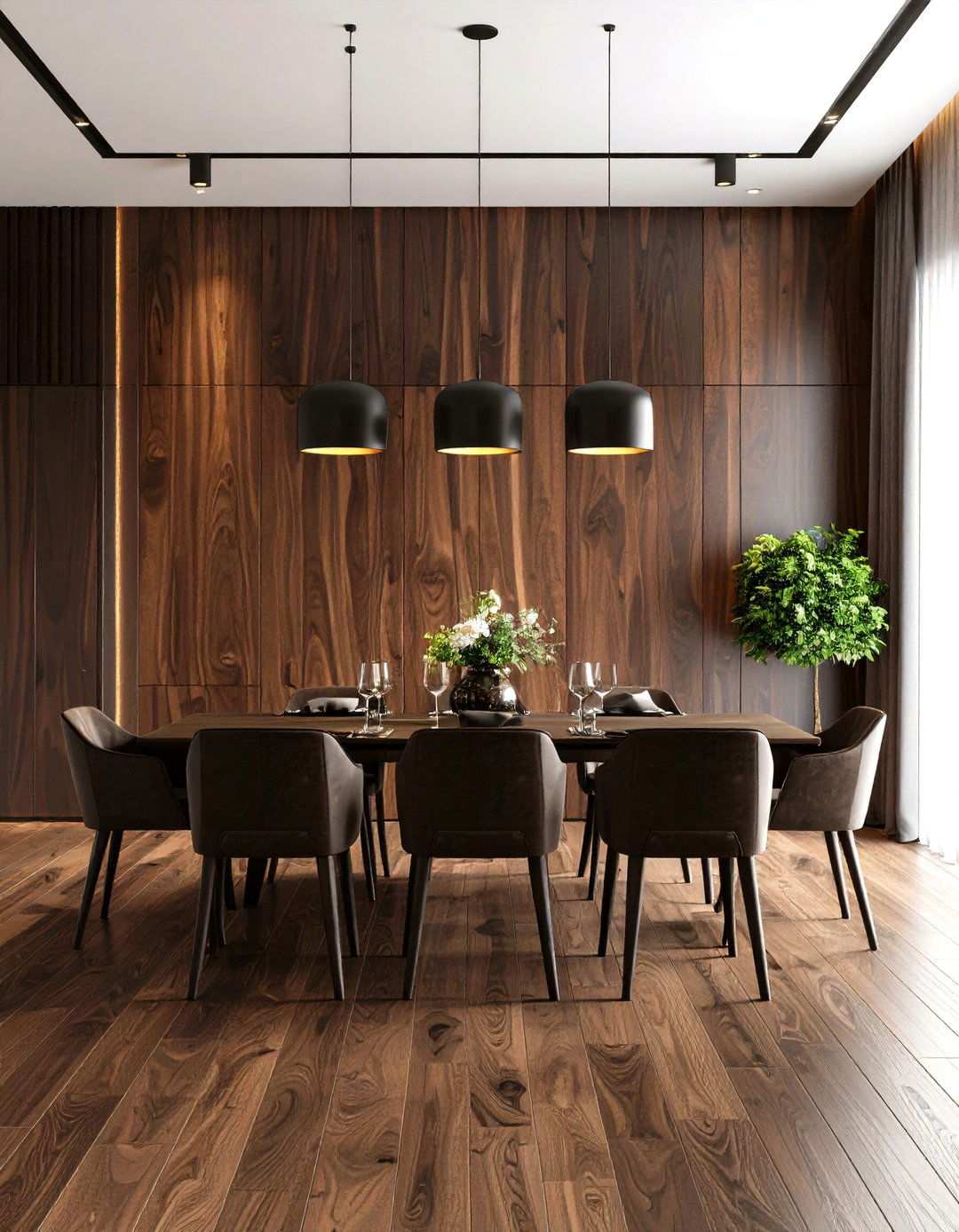 Dark Stained Wood Statement Wall - 24 Wood Accent Wall Ideas