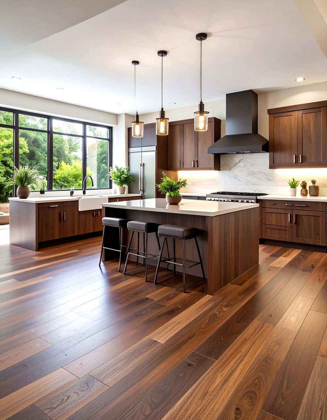 Dark Walnut Hardwood Contemporary Flooring - 24 Kitchen Floor Ideas