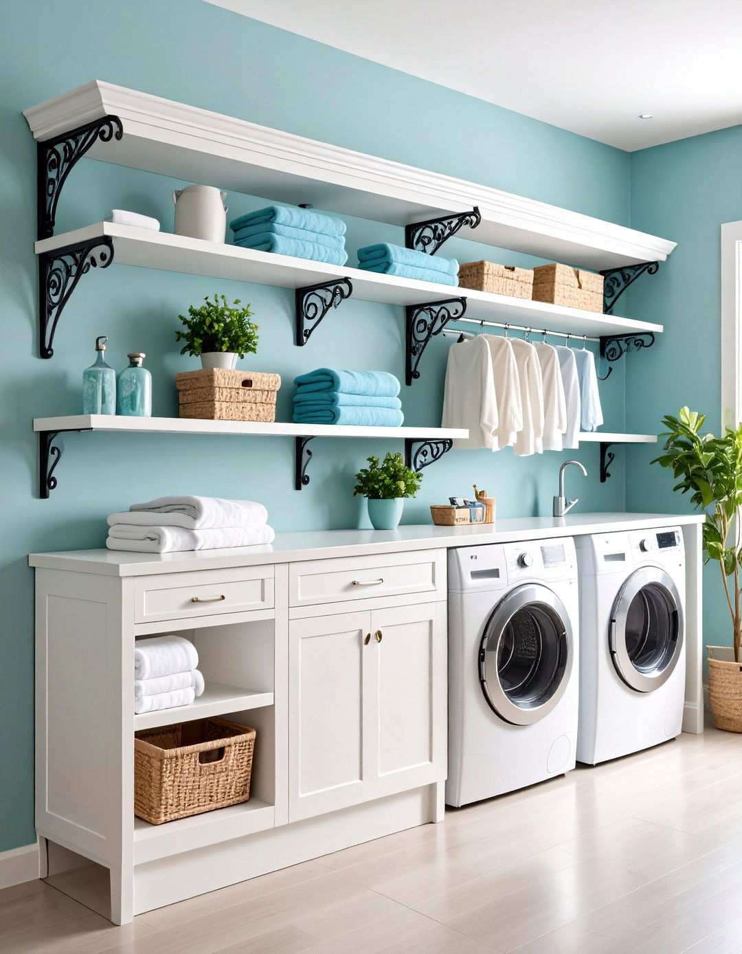 Decorative Bracket Accent Shelving - 24 Laundry Room Shelving Ideas