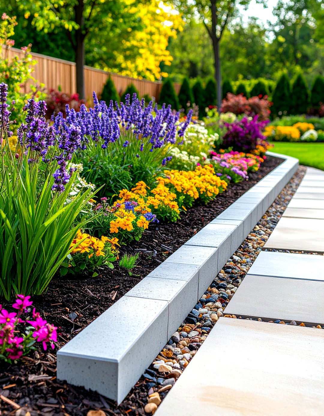 Decorative Concrete Block Mulch Edging with Architectural Style - 24 Mulch Edging Ideas