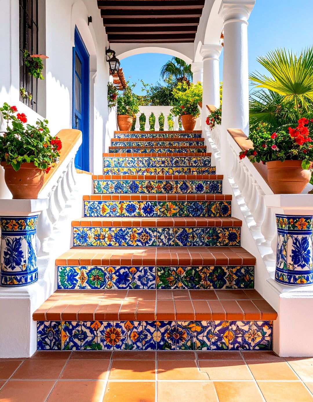 Decorative Tile Riser Staircase - 24 spanish style front porch ideas