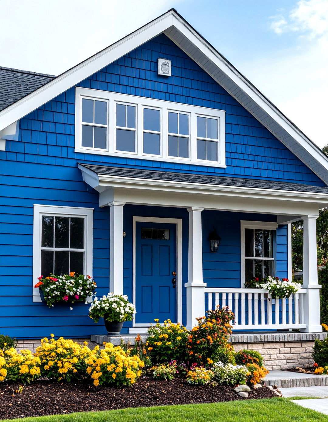 Deep Blue Vinyl with Cream Brick Coastal Appeal - 24 Vinyl Siding and Brick Combinations