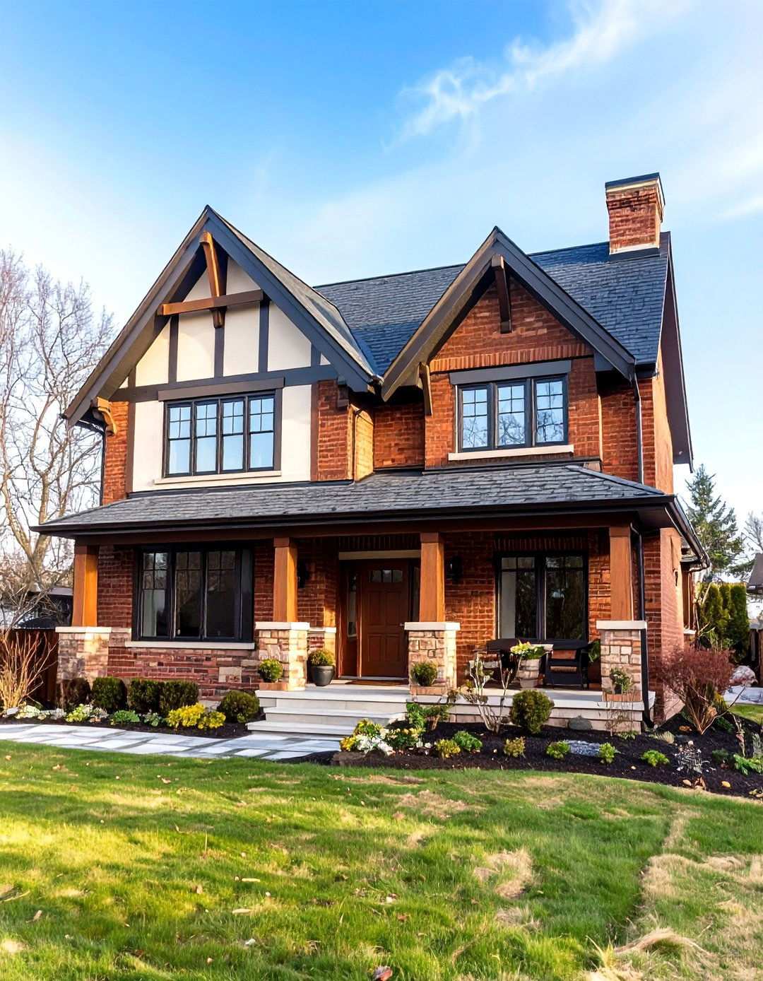 Deep Brown Modern Tudor - 24 Painted Brick Houses